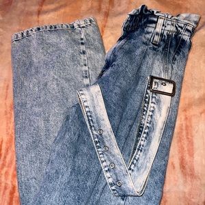 forever21 ruffled high rise wide leg jeans with belt
